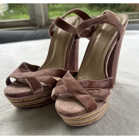 Charlotte Russe Blush Velvet Platform Open Toe High Heels Size 9 EUC - Picture 1 of 6